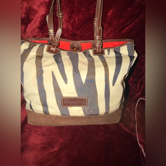 Dooney & Bourke Handbags - Dooney & Bourke Zebra Stripe Tote - Brown, Cream, and Red